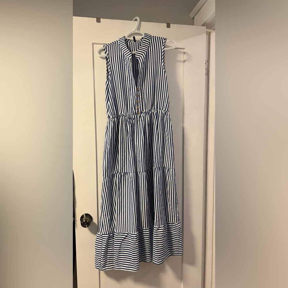 Striped Sleeveless Dress in Blue and White